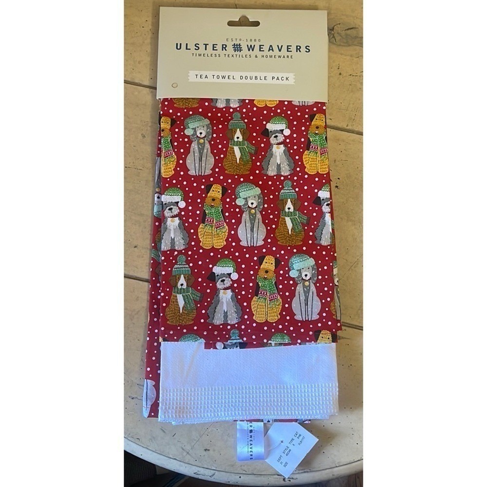 Ulster Weavers‎ Christmas Dog Tea Towel Double Pack Red White 100% Cotton 21x29